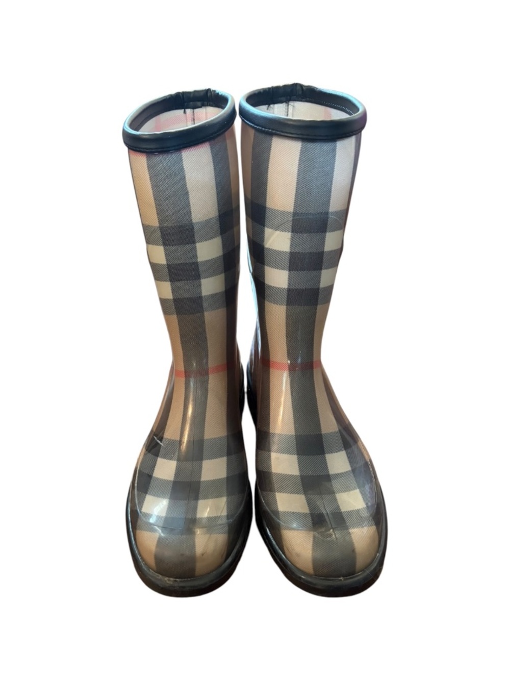 Burberry Nova Check Plaid Rubber Mid-Calf Rain Boots Size 40 Women's